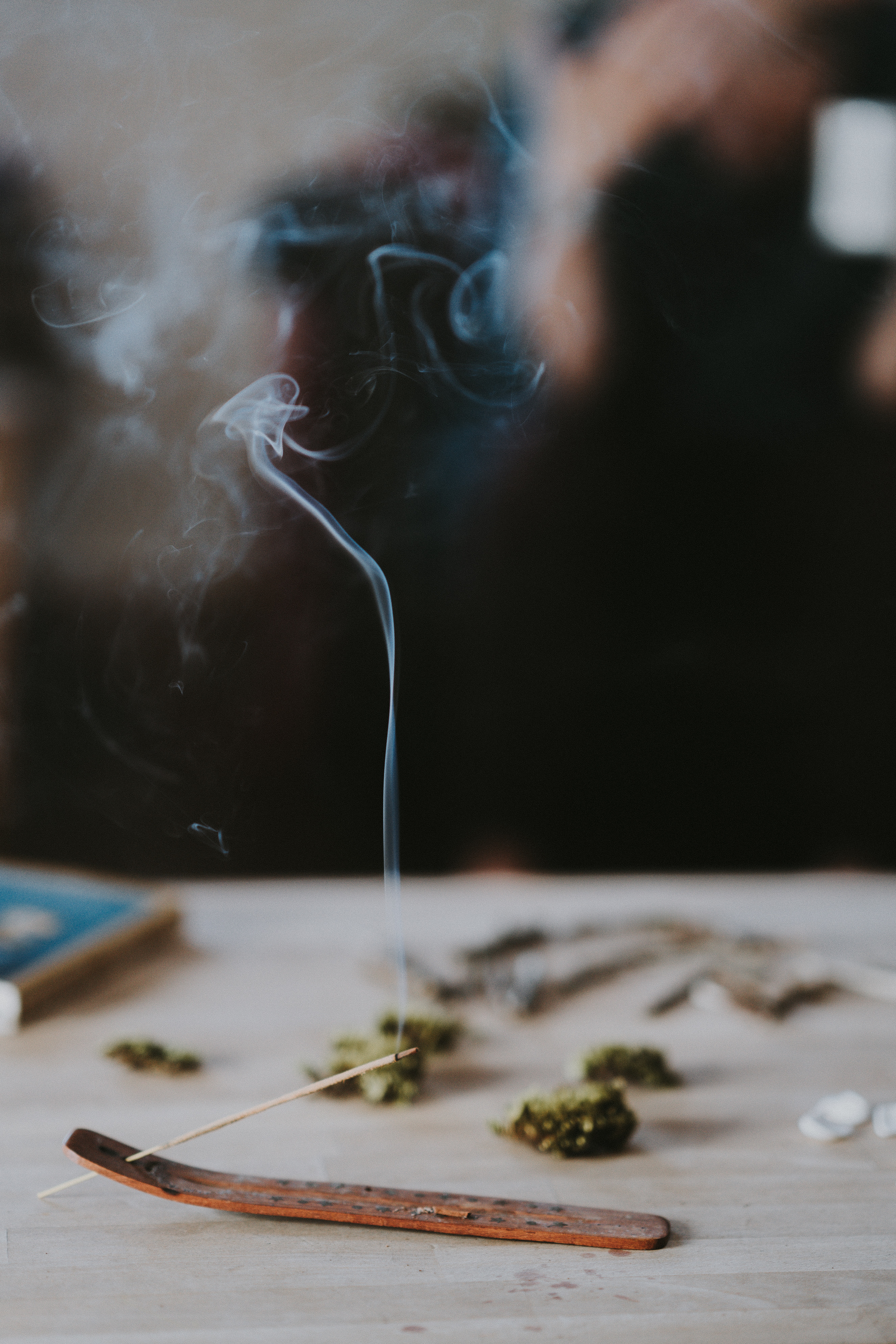 incense burning on a table